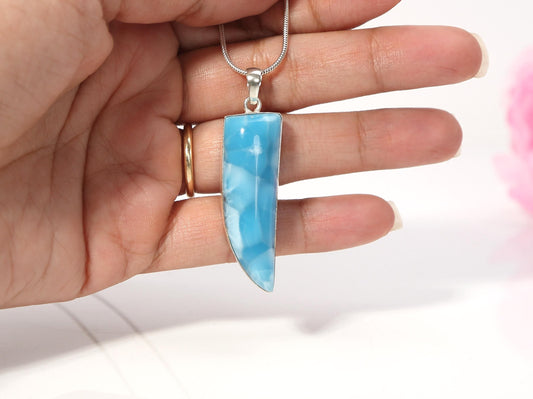 Larimar Tooth Pendant Necklace, Top grade Larimar Stone Pendant, AAA super Blue Larimar jewelry, Christmas gift