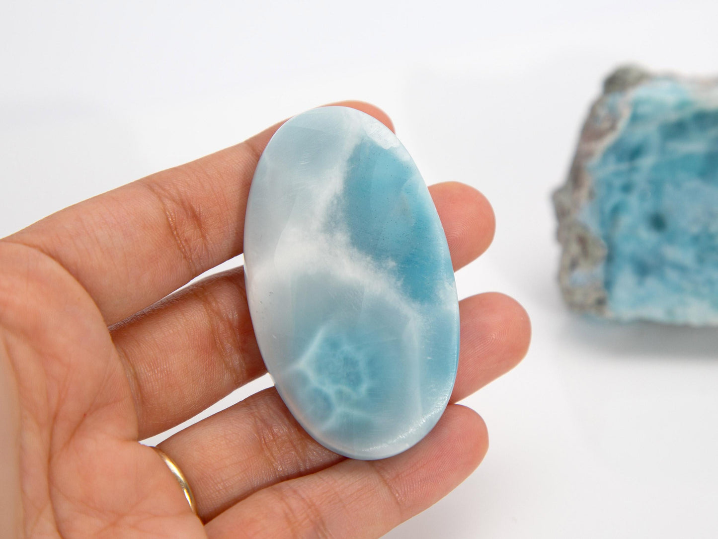 Cloud Larimar Stone Cabochon, AAA Larimar Palm Stone, Larimar specimen, Larimar crystal, Dominican Larimar, Christmas gift