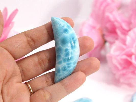 OCEAN BLUE Larimar Half-Moon, Top-grade Larimar Moon, Larimar Palm Stone, Super Blue Larimar, Christmas gift