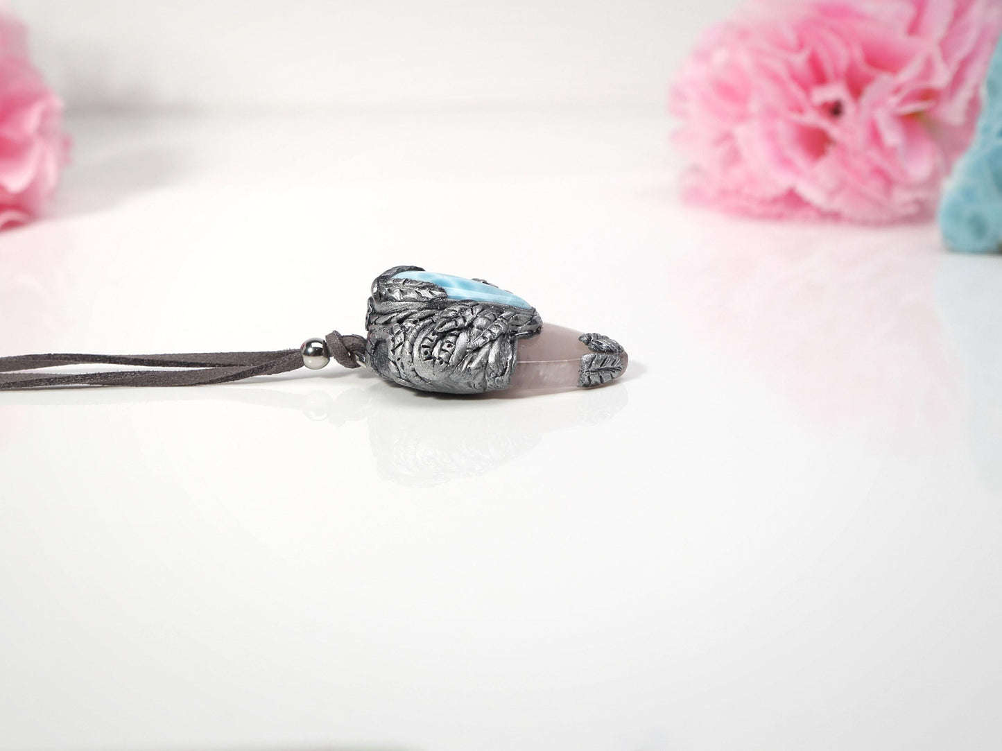 Pendentif en larimar et améthyste, collier talisman en pâte polymère et cristal, style punk, cadeau de Noël