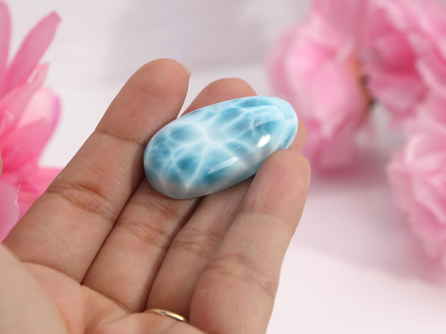 OCEAN BLUE Larimar Stone, AAA Freeform Larimar Cabochon, Super Blue Larimar Palm Stone Specimen, Christmas gift
