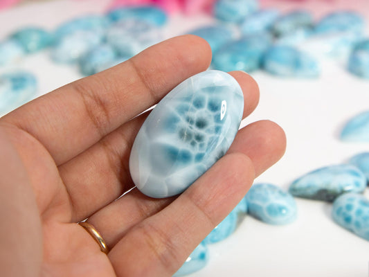 Oval Larimar Stone, Top Grade Larimar Cabochon, Ocean Pattern Larimar Stone, Christmas gift
