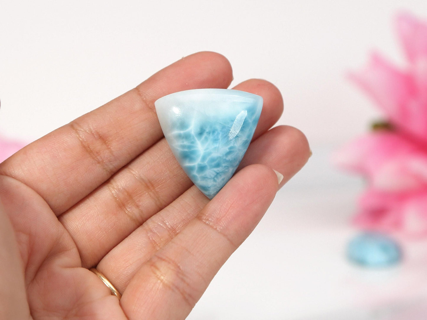OCEAN BLUE Larimar Stone Triangle, Top Grade Larimar Cabochon, AAA Super Blue Larimar, Christmas gift
