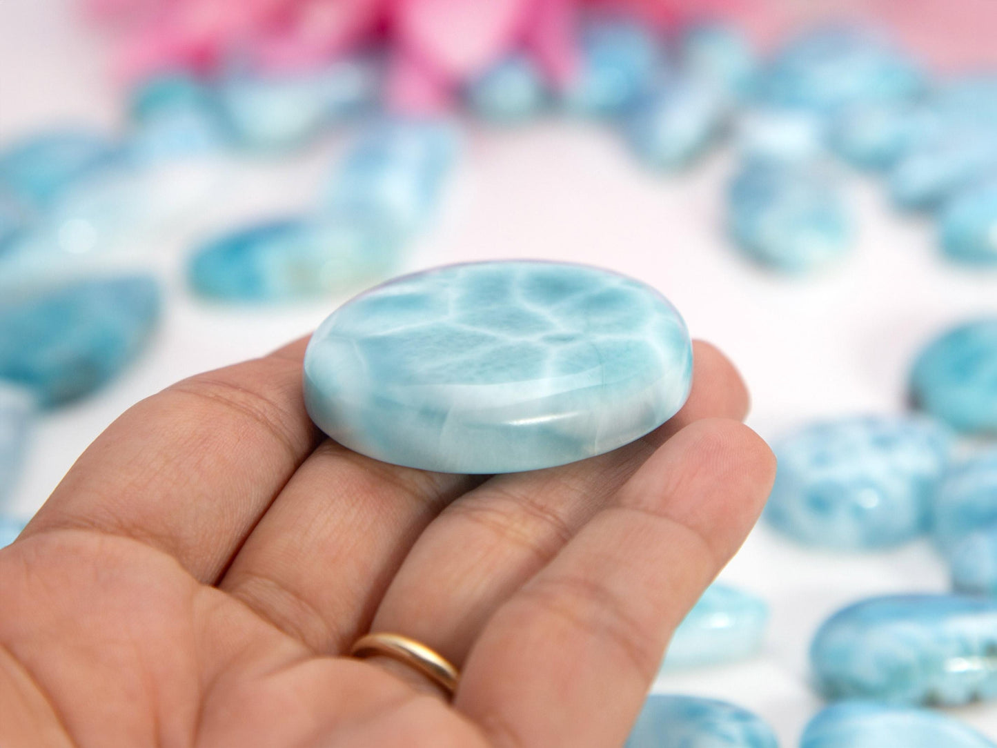 Aqua Larimar Stone Cabochon, AAA Larimar Palm Stone, Larimar specimen, Larimar crystal, Dominican Larimar, Christmas gift
