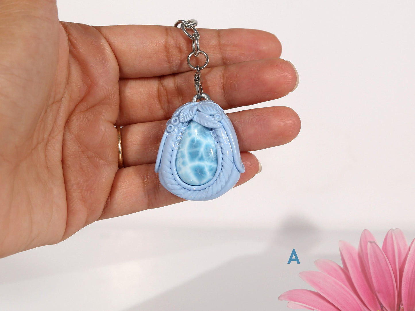 Larimar Crystal Charm for Bag, Handbag, Stone Purse charm, AAA Larimar gift, Blue and Lavender, Christmas gift