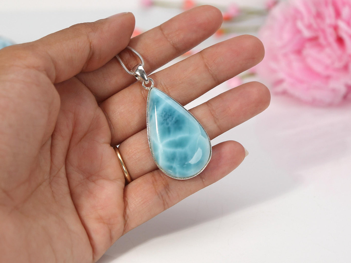 OCEAN BLUE Teardrop Larimar Pendant Necklace, Top Grade Larimar Silver Pendant, AAA Larimar jewelry, Christmas gift