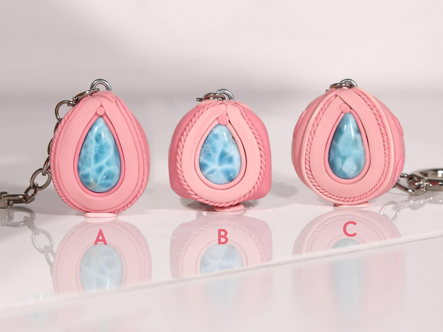 Breloque en cristal de larimar pour sac à main, breloque en pierre pour bourse, larimar AAA, cadeau rose, cadeau de Noël