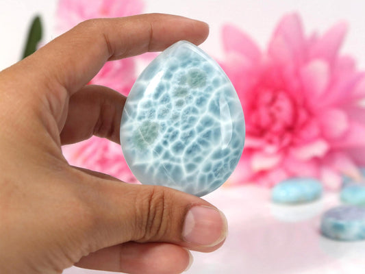 TOP GRADE Larimar Stone, Translucent AAA Pear Larimar Palm Stone, Super Blue Larimar Palm Stone Teardrop Specimen, Christmas gift