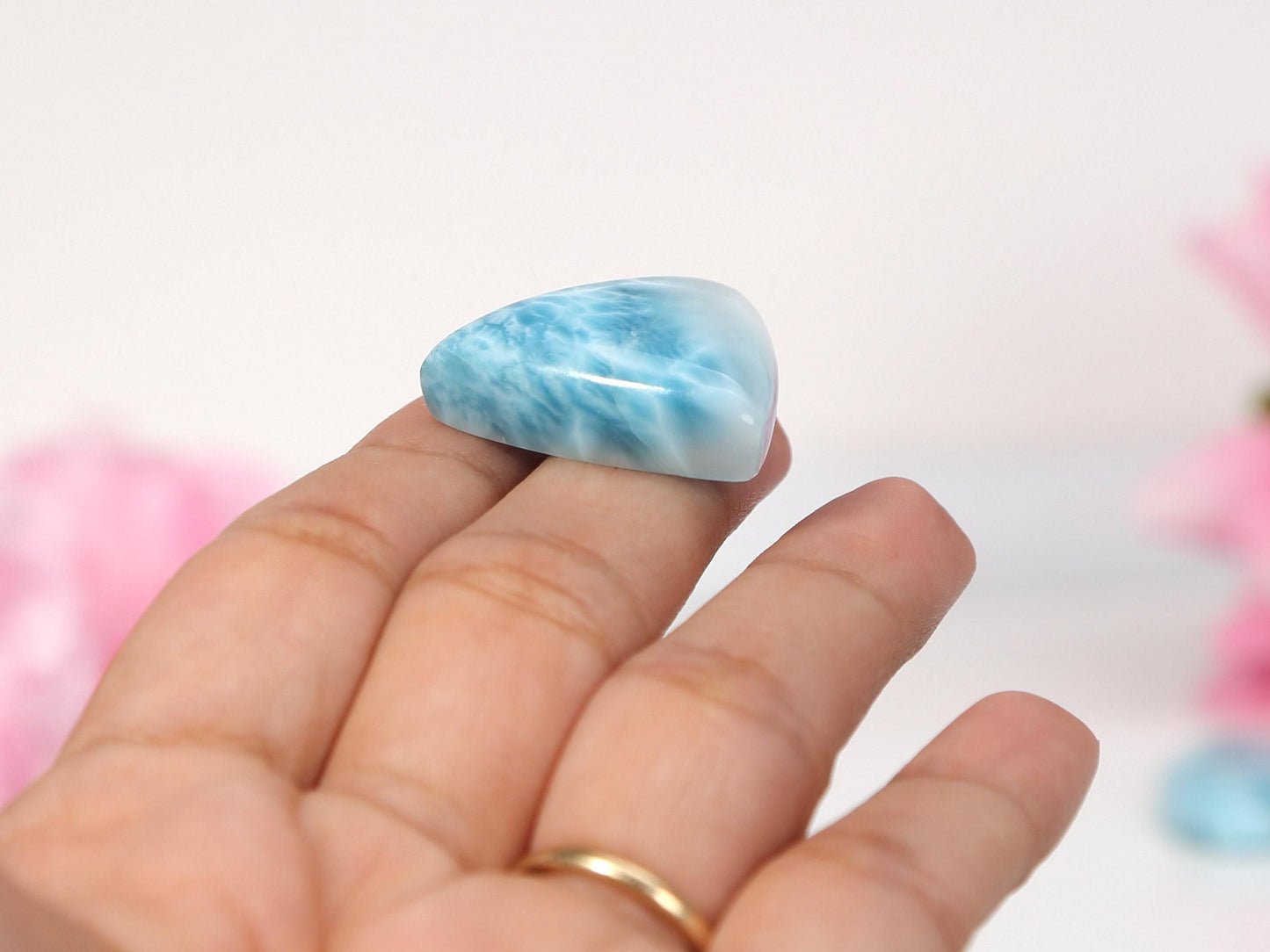 OCEAN BLUE Larimar Stone Triangle, Top Grade Larimar Cabochon, AAA Super Blue Larimar, Christmas gift