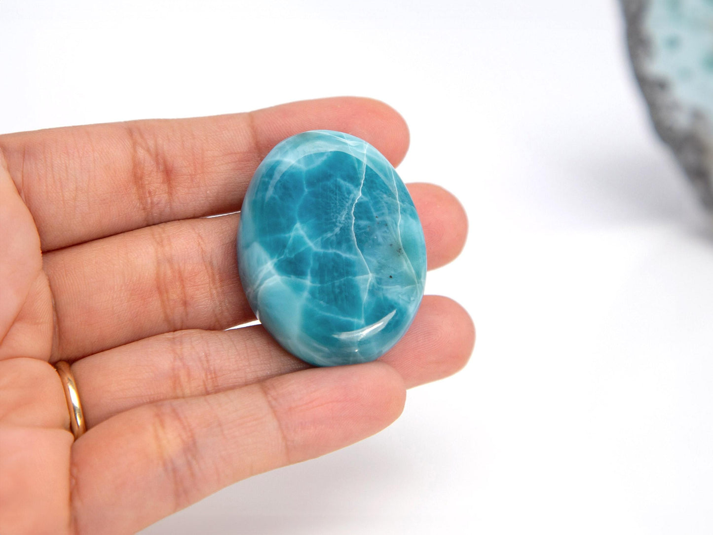 RARE Deepest Blue Larimar Stone, Top Grade Larimar Cabochon, AAA Super Blue Larimar, Christmas gift