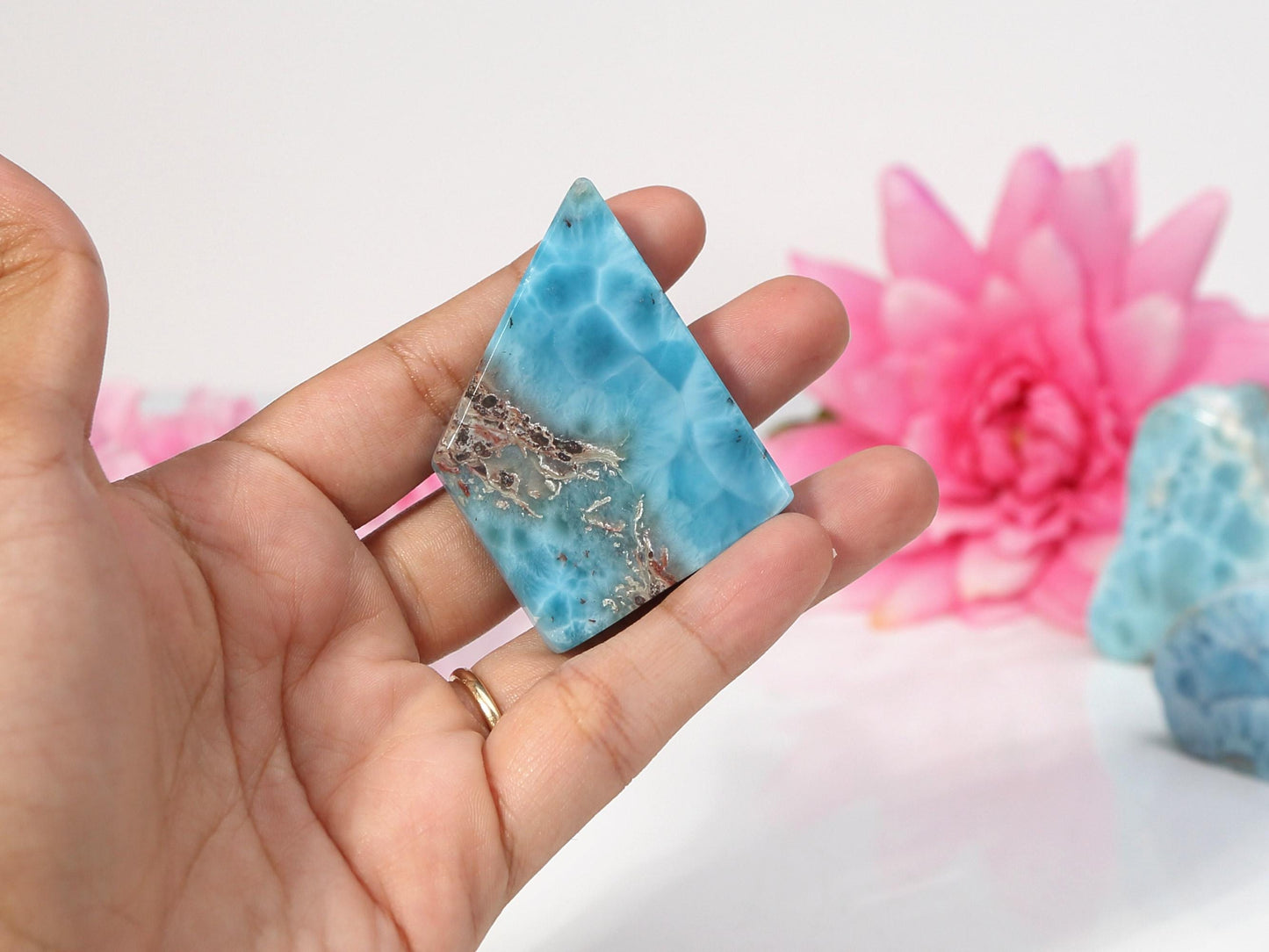 Top-grade Larimar Stone Slab: AAA Polished Freeform Crystal, Christmas gift