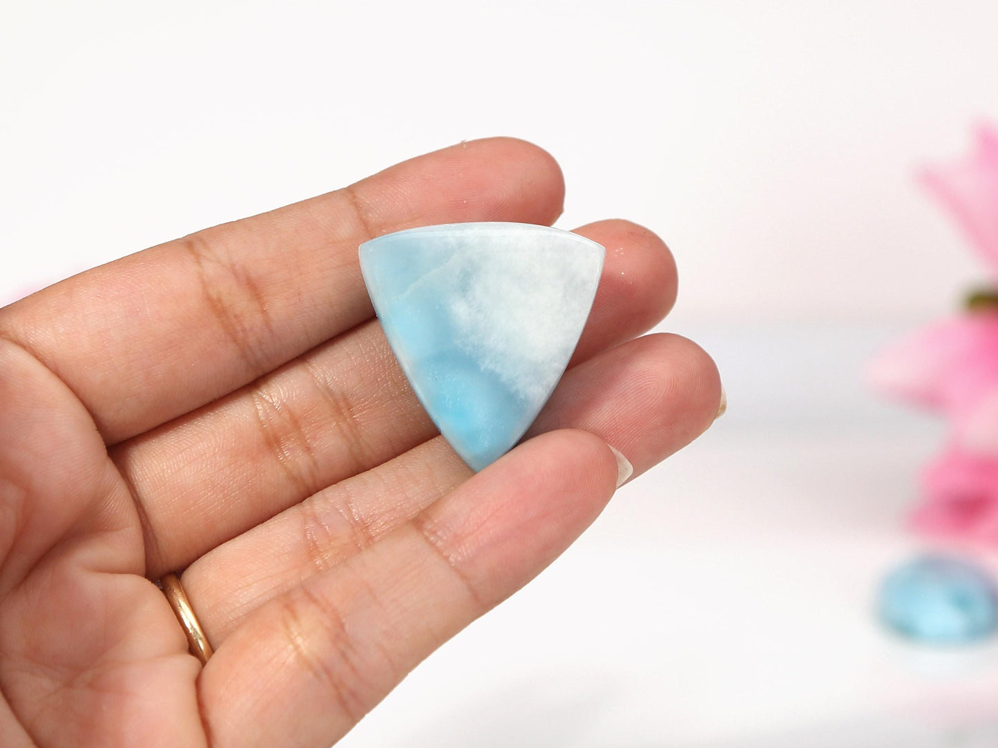 OCEAN BLUE Larimar Stone Triangle, Top Grade Larimar Cabochon, AAA Super Blue Larimar, Christmas gift