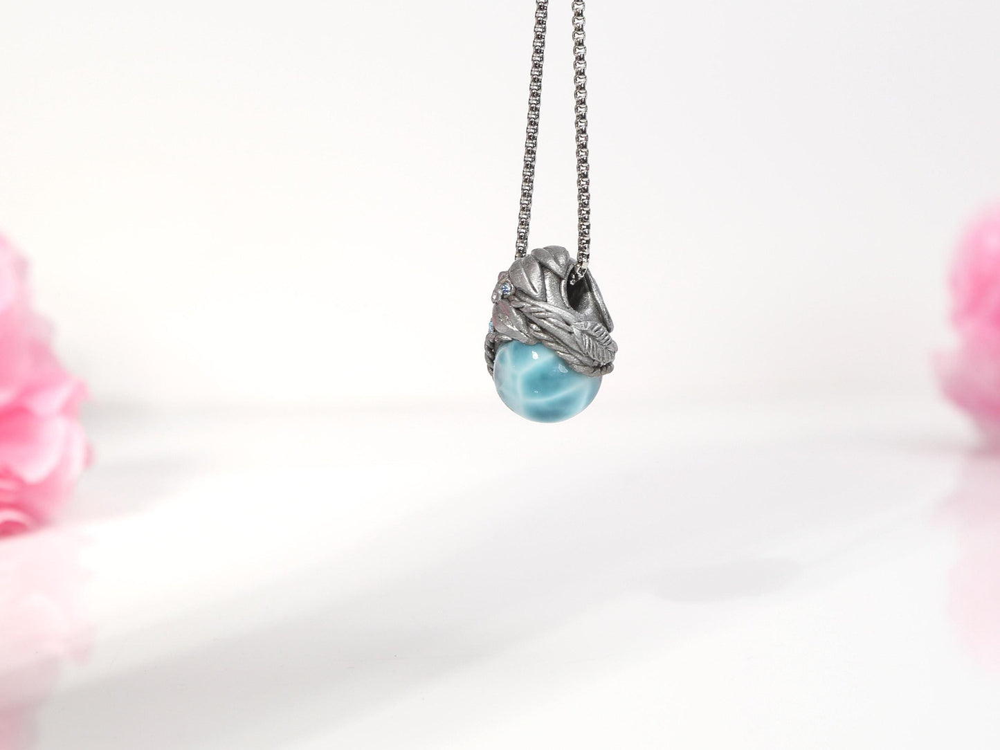 Larimar Sphere Pendant Necklace, Polymer Clay Crystal Necklace, AAA Top grade Larimar, Christmas gift