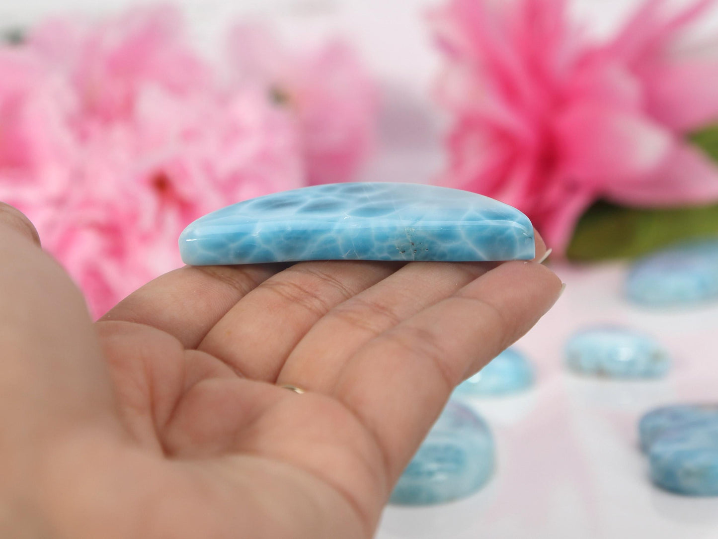 OCEAN BLUE Larimar Half-Moon, Top-grade Larimar Moon, Larimar Palm Stone, Super Blue Larimar, Christmas gift