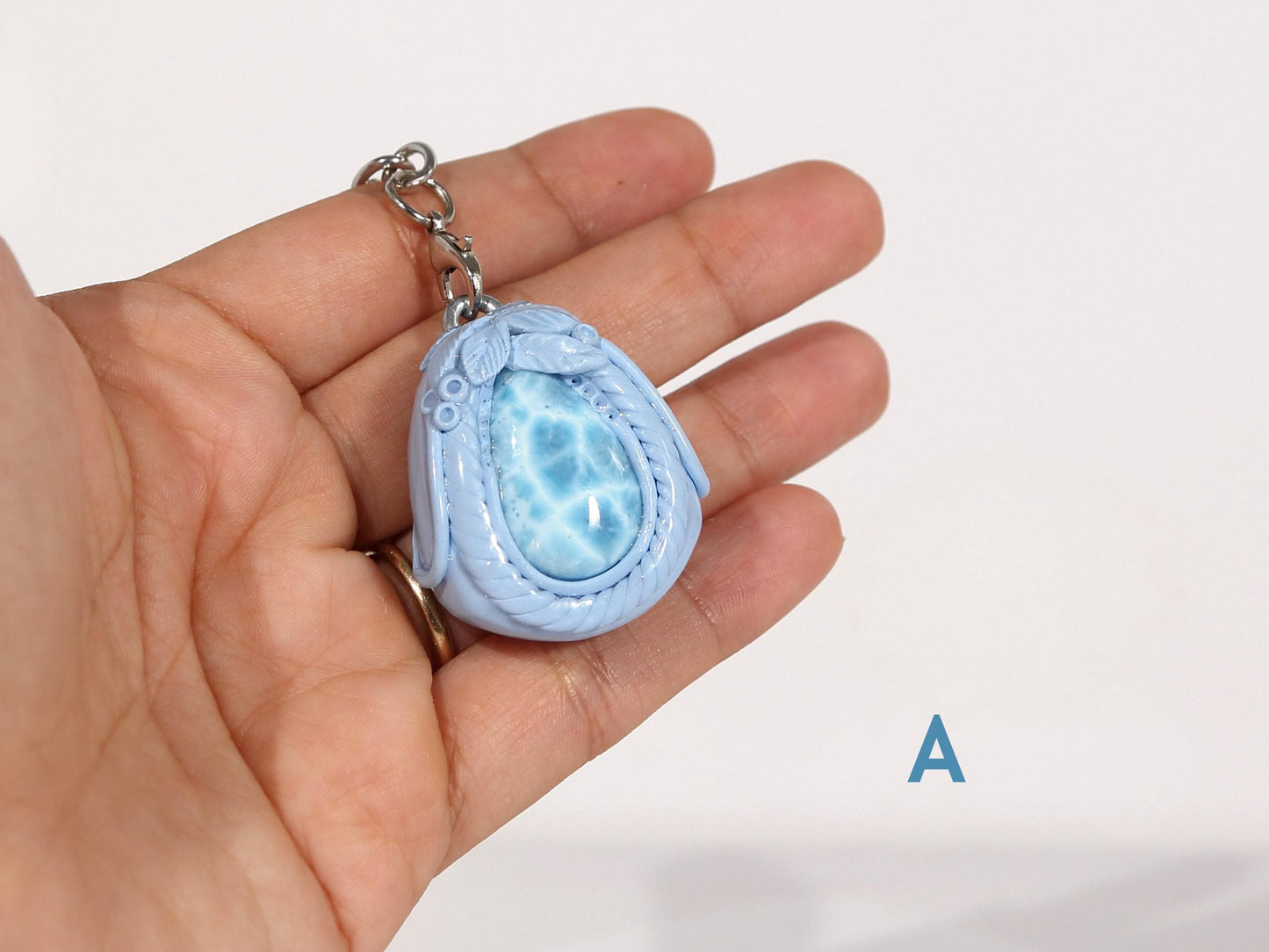 Larimar Crystal Charm for Bag, Handbag, Stone Purse charm, AAA Larimar gift, Blue and Lavender, Christmas gift