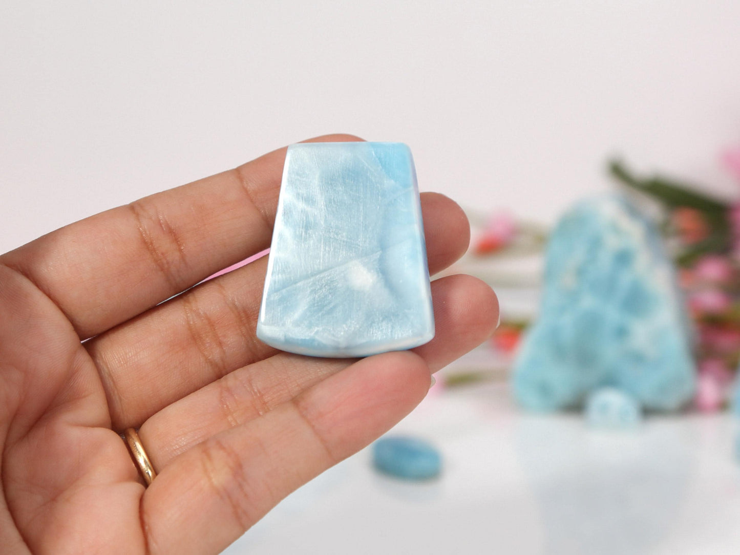 OCEAN BLUE Larimar Stone, Top Grade AAA Larimar Cabochon, Super Blue Larimar Palm Stone Specimen, Christmas gift