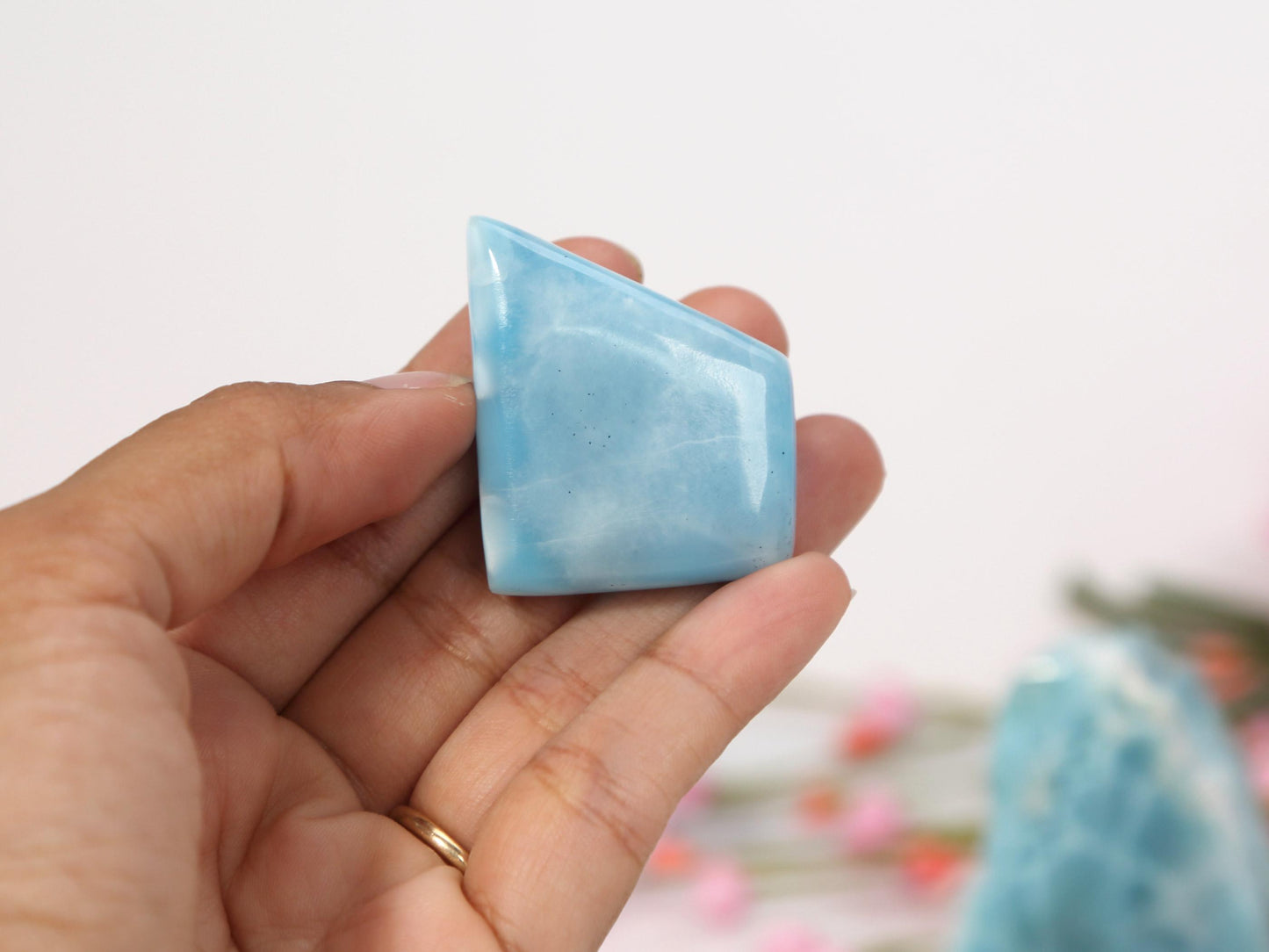 OCEAN BLUE Larimar Stone, Top Grade AAA Freeform Larimar Cabochon, Larimar Palm Stone Super Blue Larimar Specimen, Christmas gift