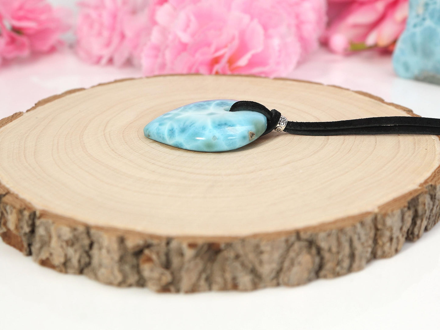 OCEAN-BLUE Drilled Teardrop Larimar Pendant with cord, Top-grade Larimar Stone Pendant Boho, Christmas gift