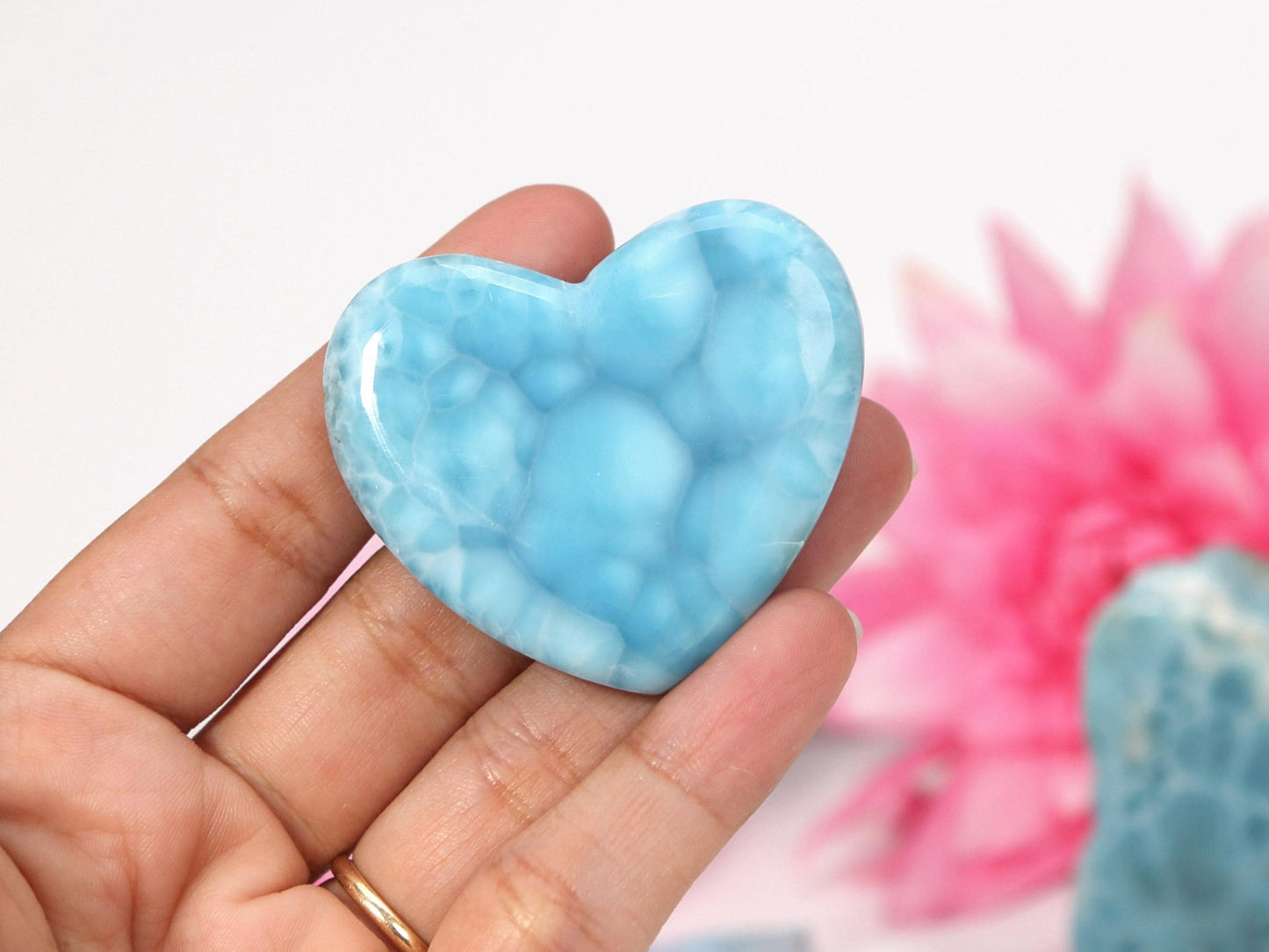 Cerulean-Blue Larimar Heart, Larimar Stone Heart Cabochon, Larimar Palm Stone, Super Blue Larimar crystal, Christmas gift