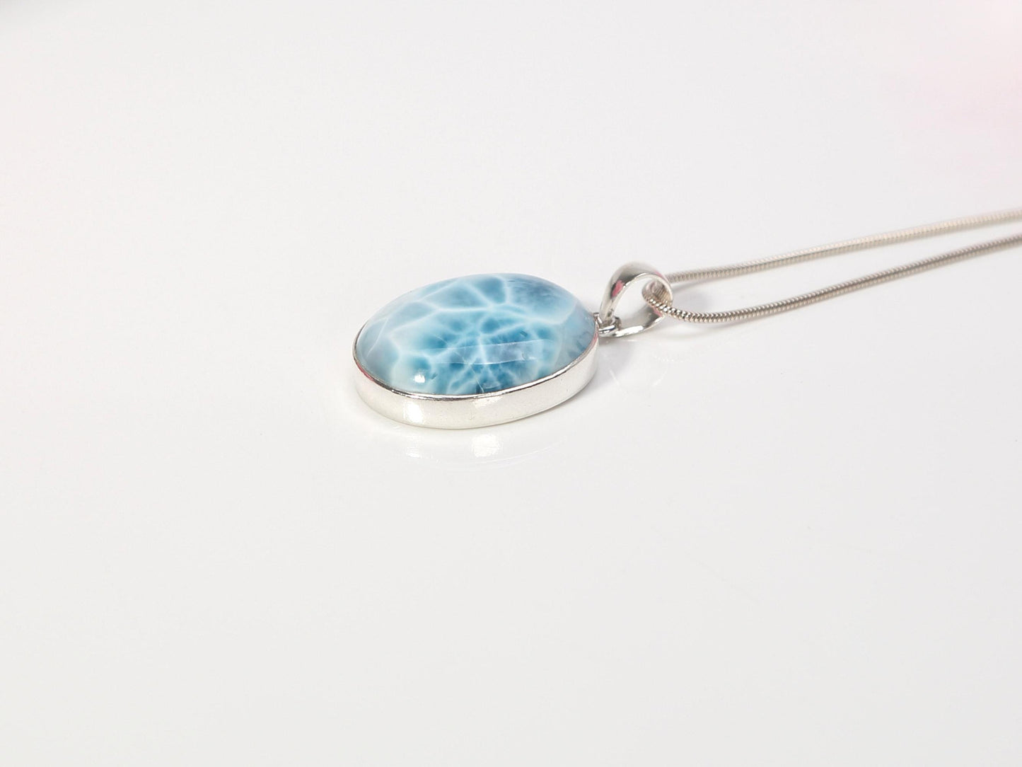 Ocean Blue Larimar Pendant: AAA Oval Sterling Silver Necklace, Christmas gift