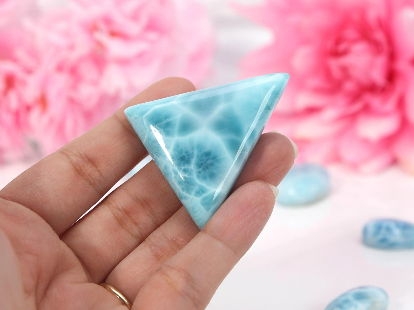 OCEAN BLUE Larimar Stone Triangle, Top Grade Larimar Cabochon, AAA Super Blue Larimar, Christmas gift