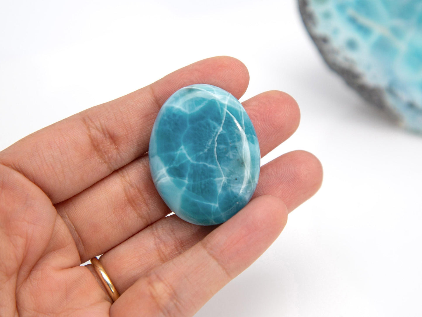 RARE Deepest Blue Larimar Stone, Top Grade Larimar Cabochon, AAA Super Blue Larimar, Christmas gift