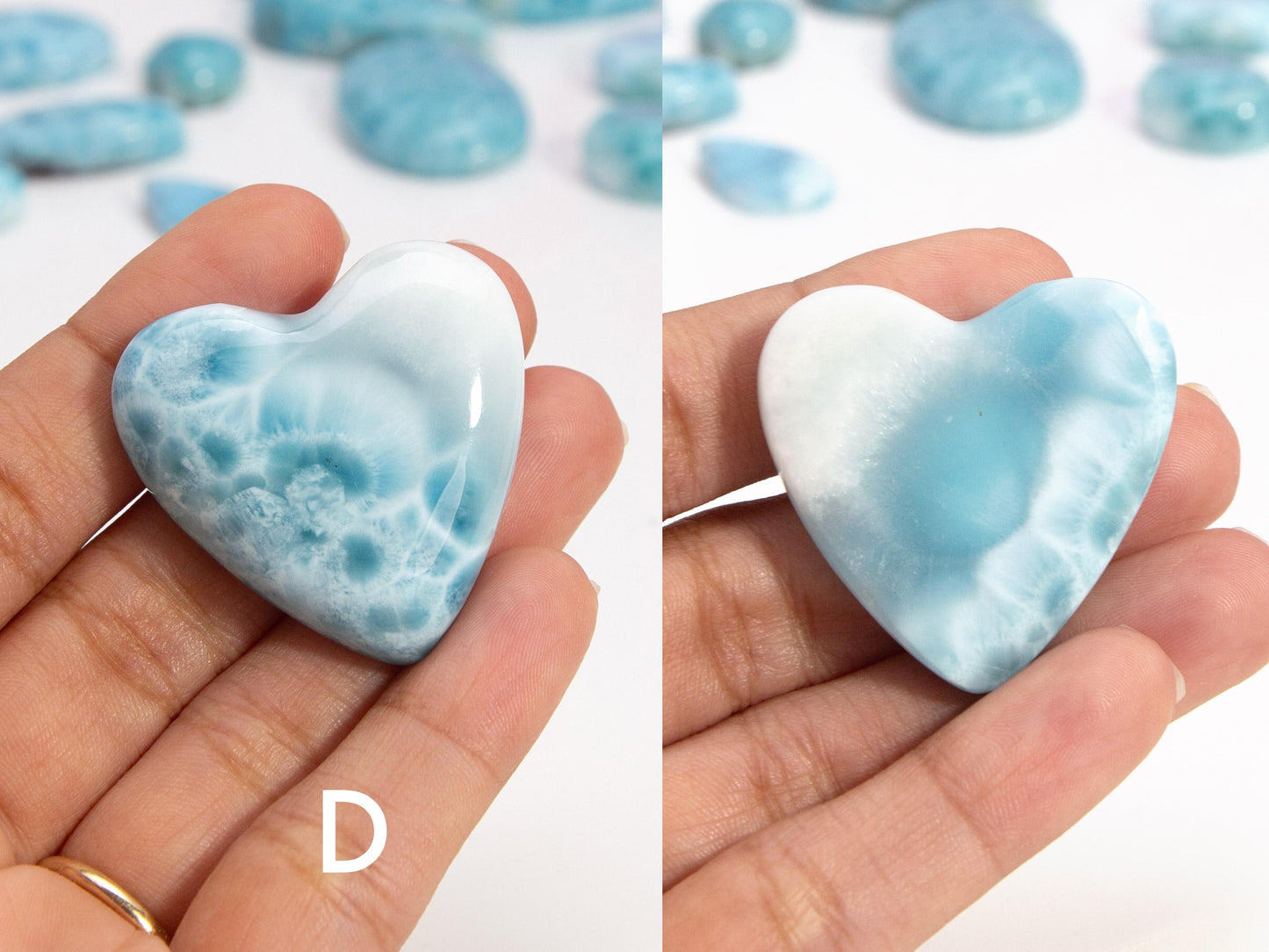 Cœurs de larimar, cœur naturel, cabochon de cœur de larimar AAA, cadeau de Noël