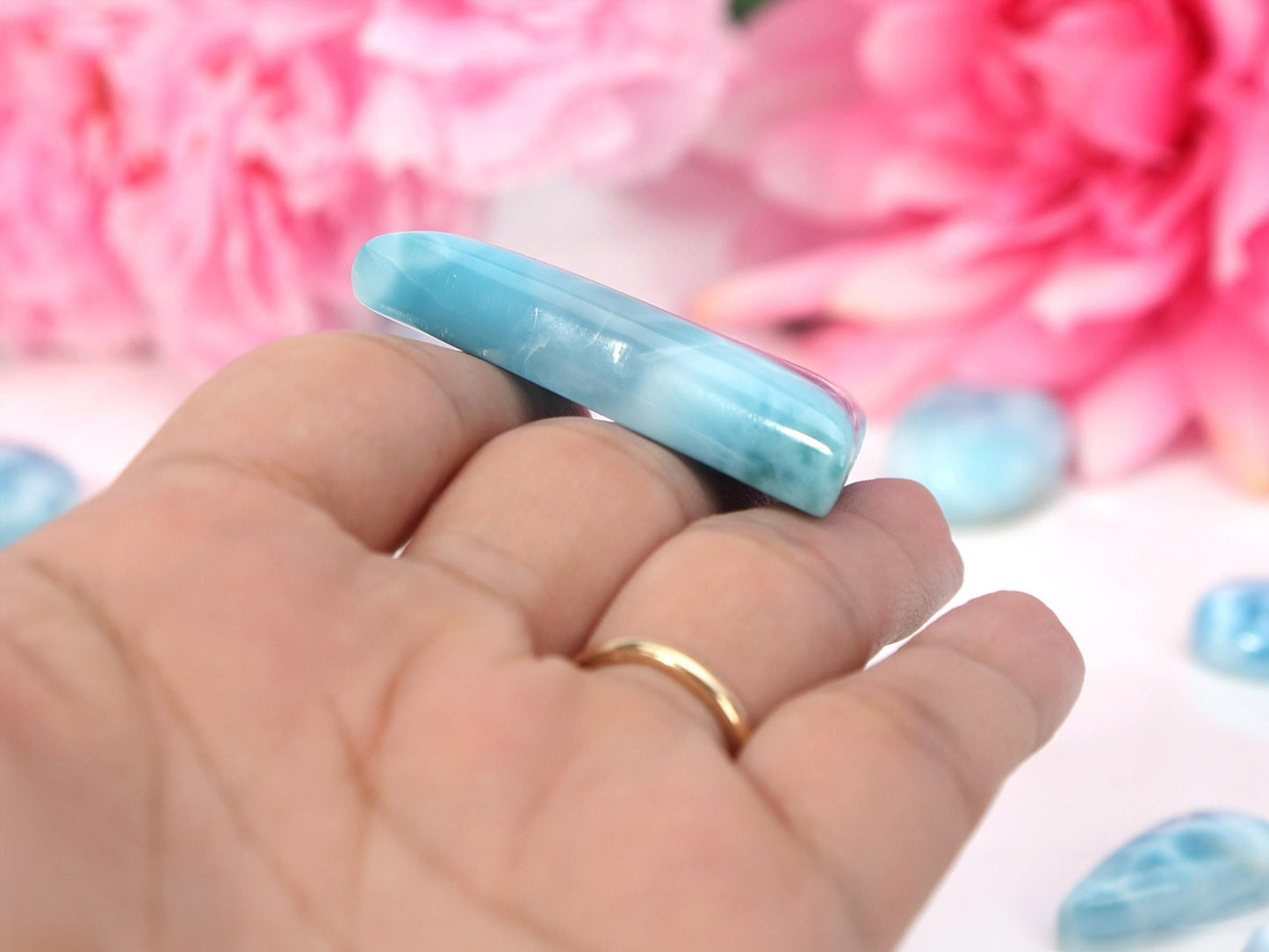 OCEAN BLUE Larimar Stone Triangle, Top Grade Larimar Cabochon, AAA Super Blue Larimar, Christmas gift