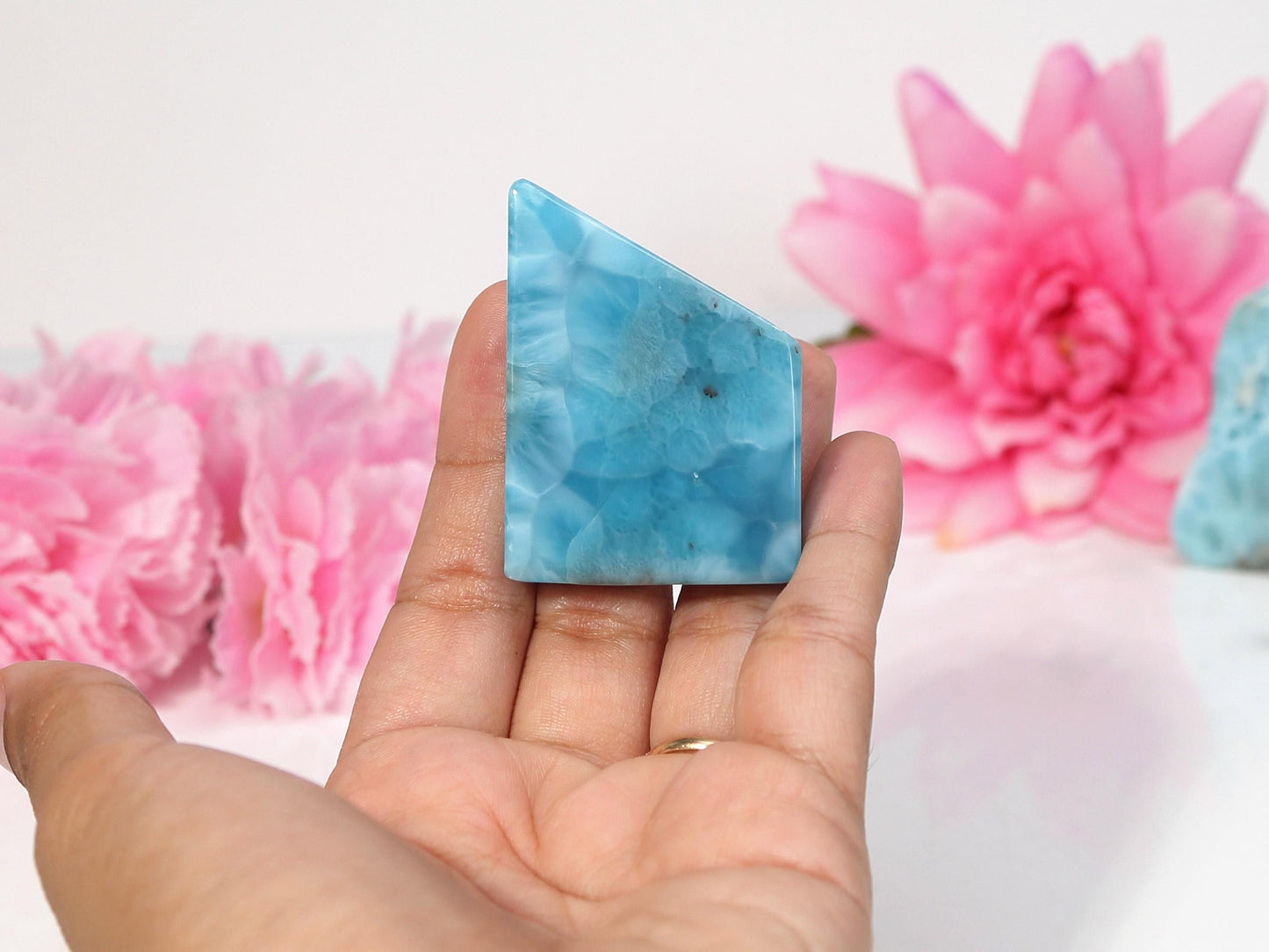 Top-grade Larimar Stone Slab: AAA Polished Freeform Crystal, Christmas gift