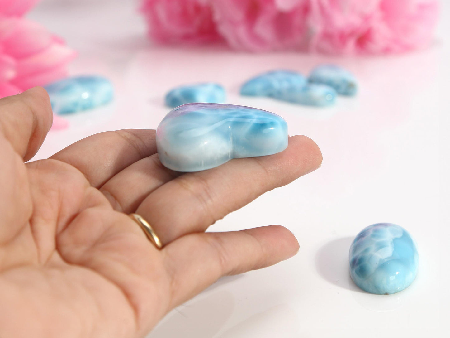 OCEAN BLUE Larimar Heart, Top-grade Larimar Stone Heart Cabochon, Larimar Palm Stone, Super Blue Larimar crystal, Christmas gift