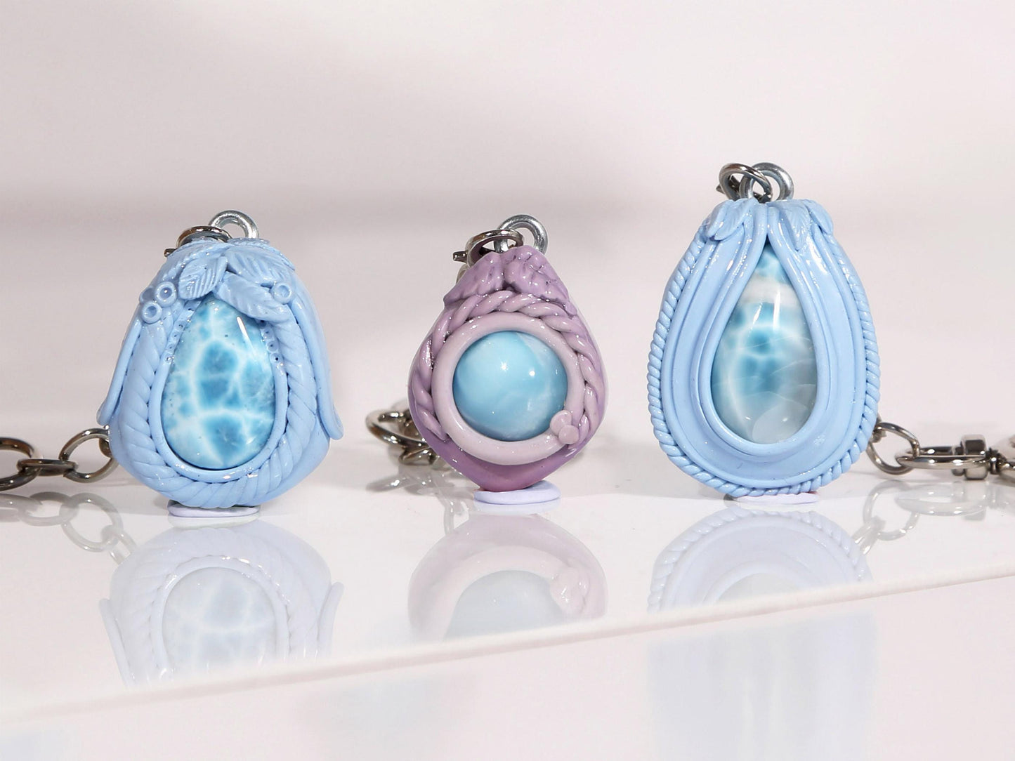 Larimar Crystal Charm for Bag, Handbag, Stone Purse charm, AAA Larimar gift, Blue and Lavender, Christmas gift