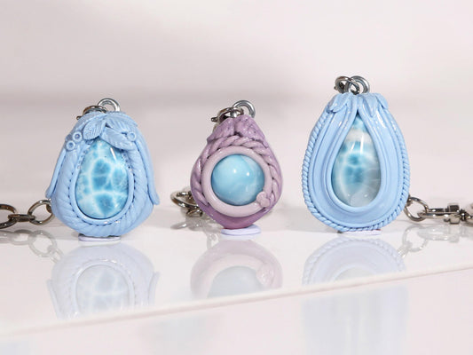 Larimar Crystal Charm for Bag, Handbag, Stone Purse charm, AAA Larimar gift, Blue and Lavender, Christmas gift