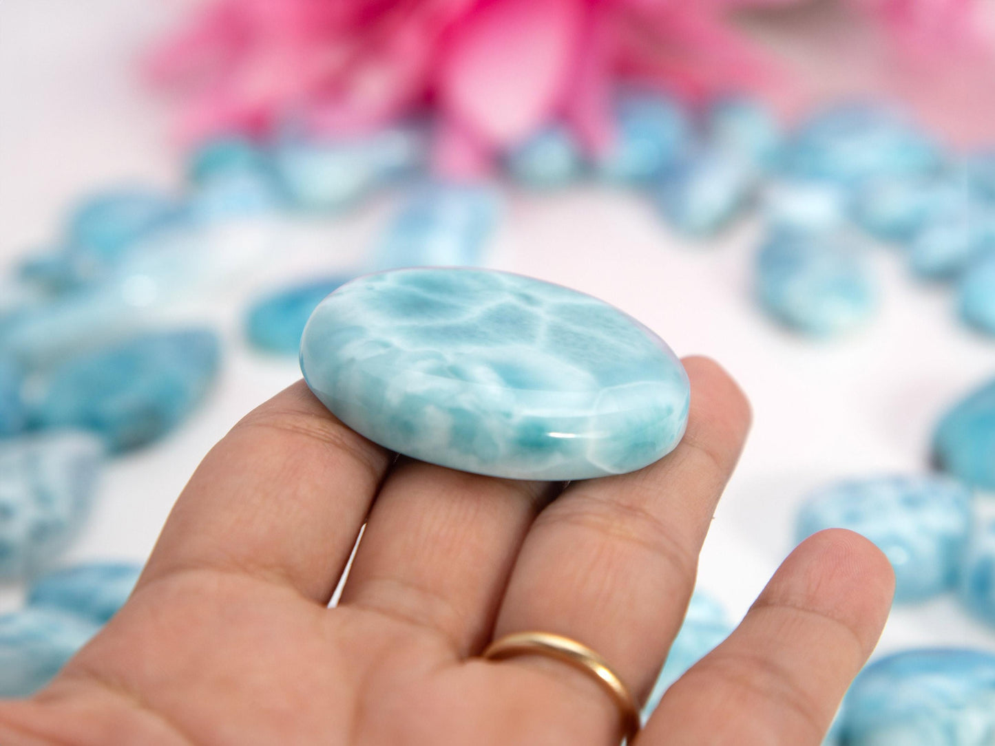 Aqua Larimar Stone Cabochon, AAA Larimar Palm Stone, Larimar specimen, Larimar crystal, Dominican Larimar, Christmas gift