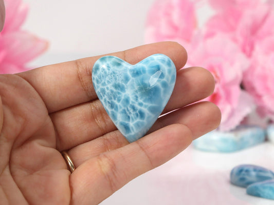 OCEAN BLUE Larimar Heart, Top-grade Larimar Stone Heart Cabochon, Larimar Palm Stone, Super Blue Larimar crystal, Christmas gift
