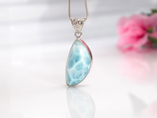 OCEAN BLUE Freeform Larimar Pendant Necklace, Top Grade Larimar Stone Pendant, AAA Larimar jewelry, Christmas gift