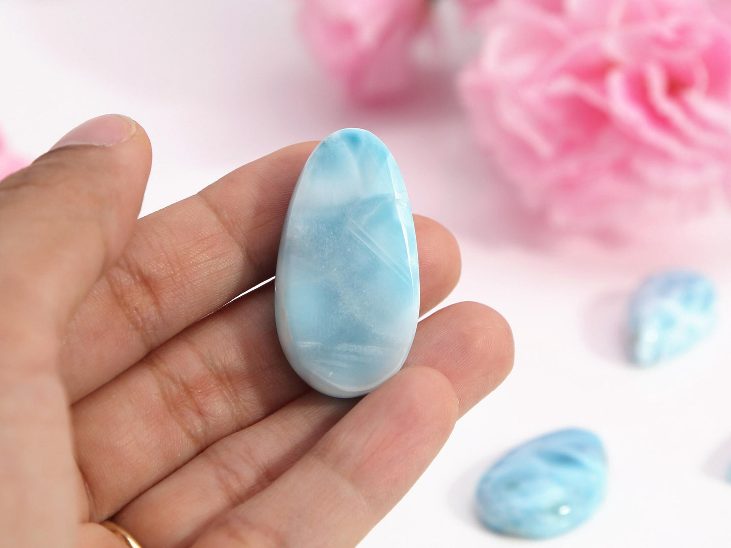 OCEAN BLUE Larimar Stone, AAA Freeform Larimar Cabochon, Super Blue Larimar Palm Stone Specimen, Christmas gift