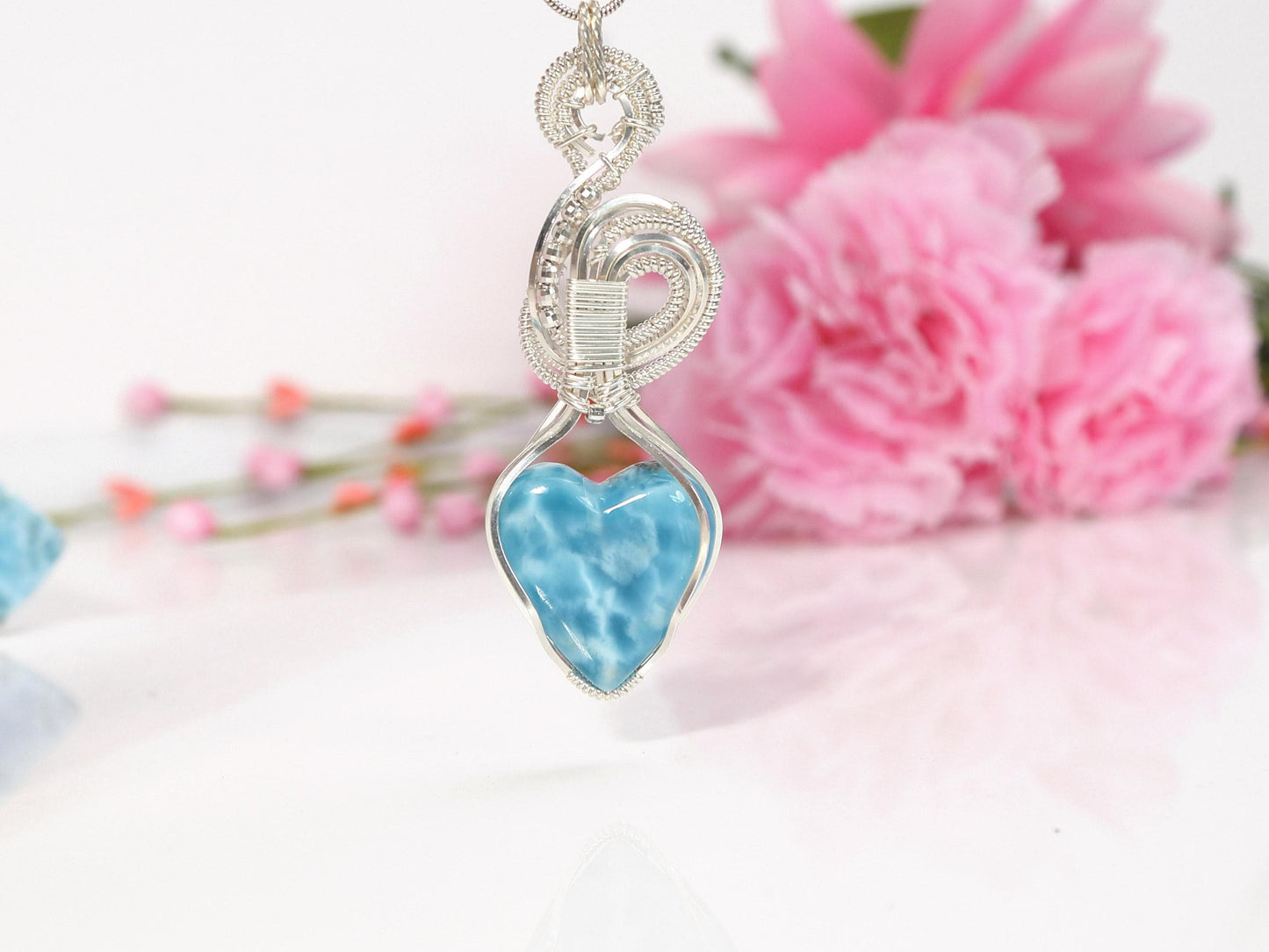 DEEP BLUE Larimar Pendant, Silver wire wrapped  Larimar necklace, Top grade Larimar, AAA Larimar, Spiral Pendant, Christmas gift