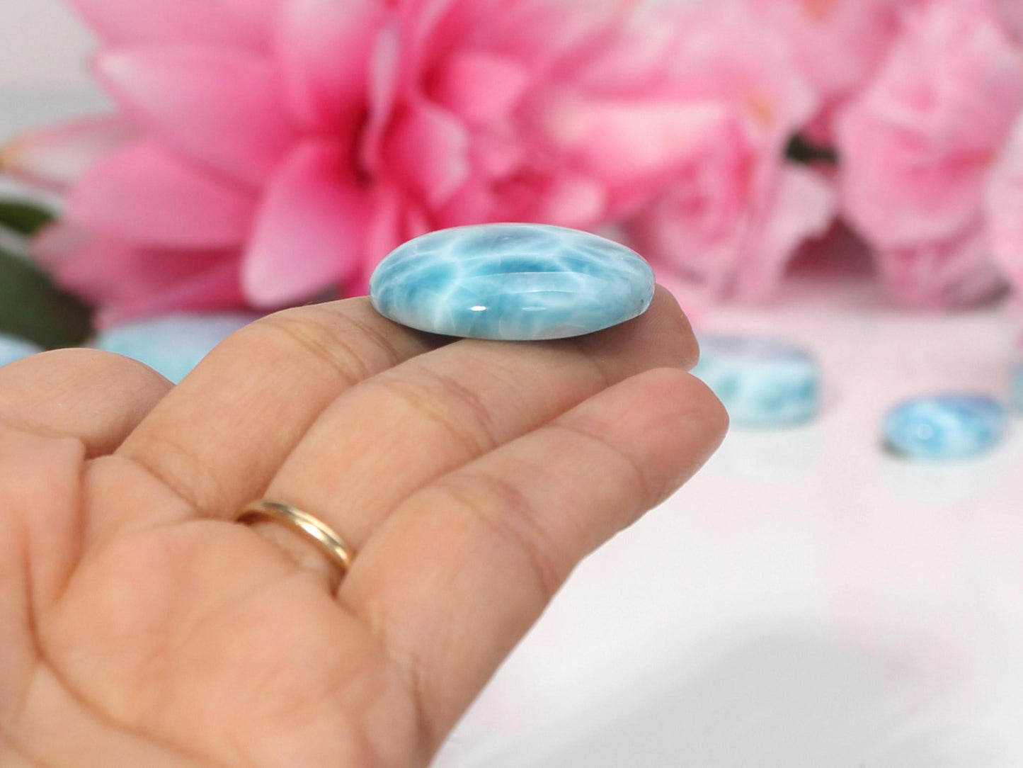 OCEAN BLUE Larimar Stone Cabochon, Top grade AAA Larimar Palm Stone, Larimar specimen, Super Blue semi round Larimar, Oval Larimar,