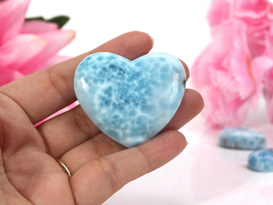 OCEAN BLUE Larimar Heart, Top-grade Larimar Stone Heart Cabochon, Larimar Palm Stone, Super Blue Larimar crystal, Christmas gift