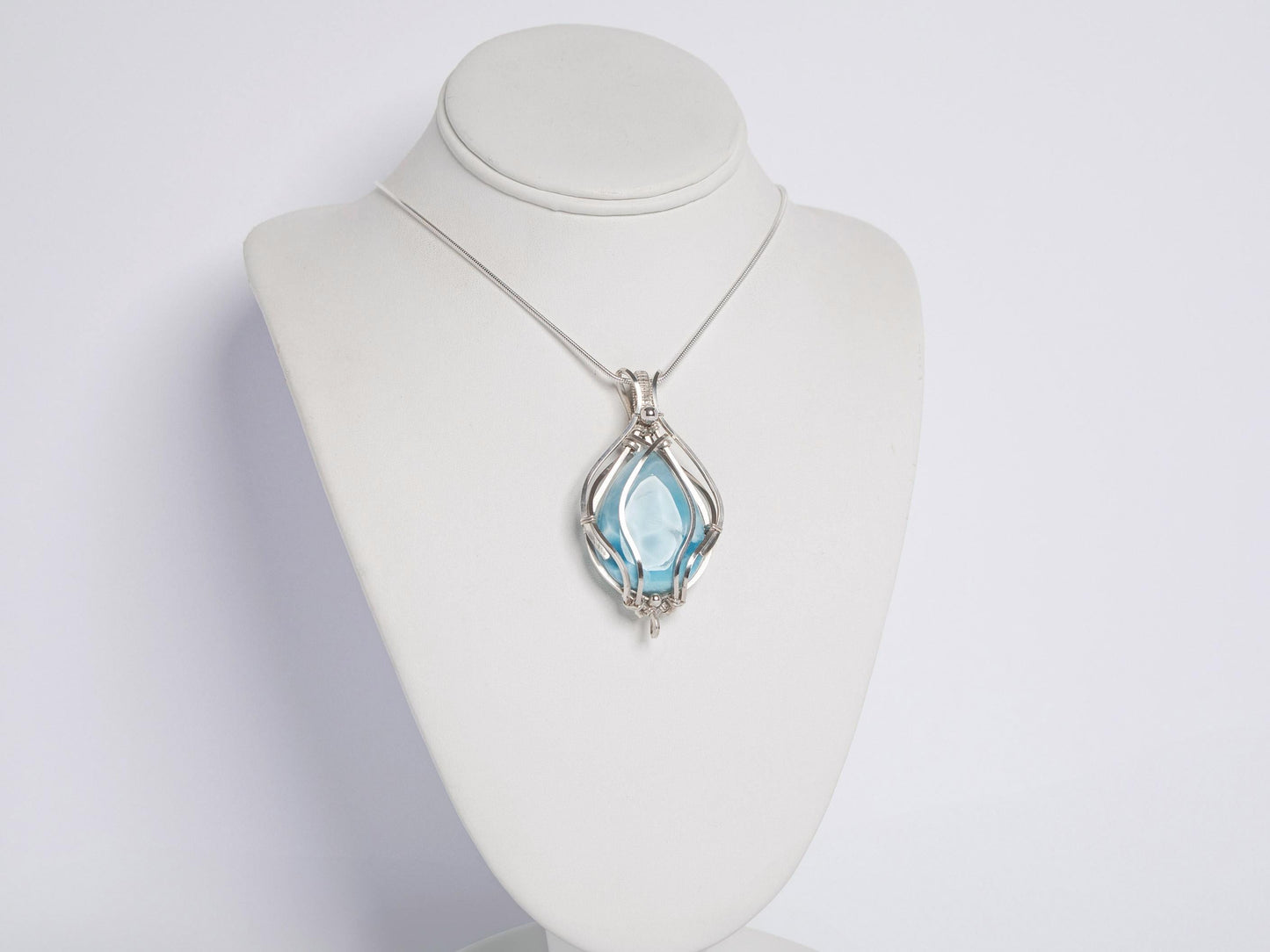 Larimar Pendant, Silver wire wrapped Statement Larimar necklace, Top grade Larimar, AAA Larimar, Christmas gift